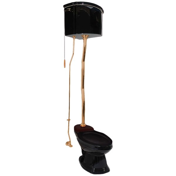 Black Corner High Tank Toilet, Round Bowl, Brass Z-Pipe